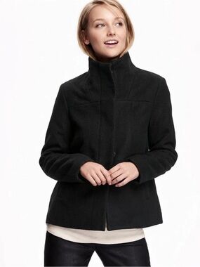 Women's Black Funnel Neck Mid-Length Jacket